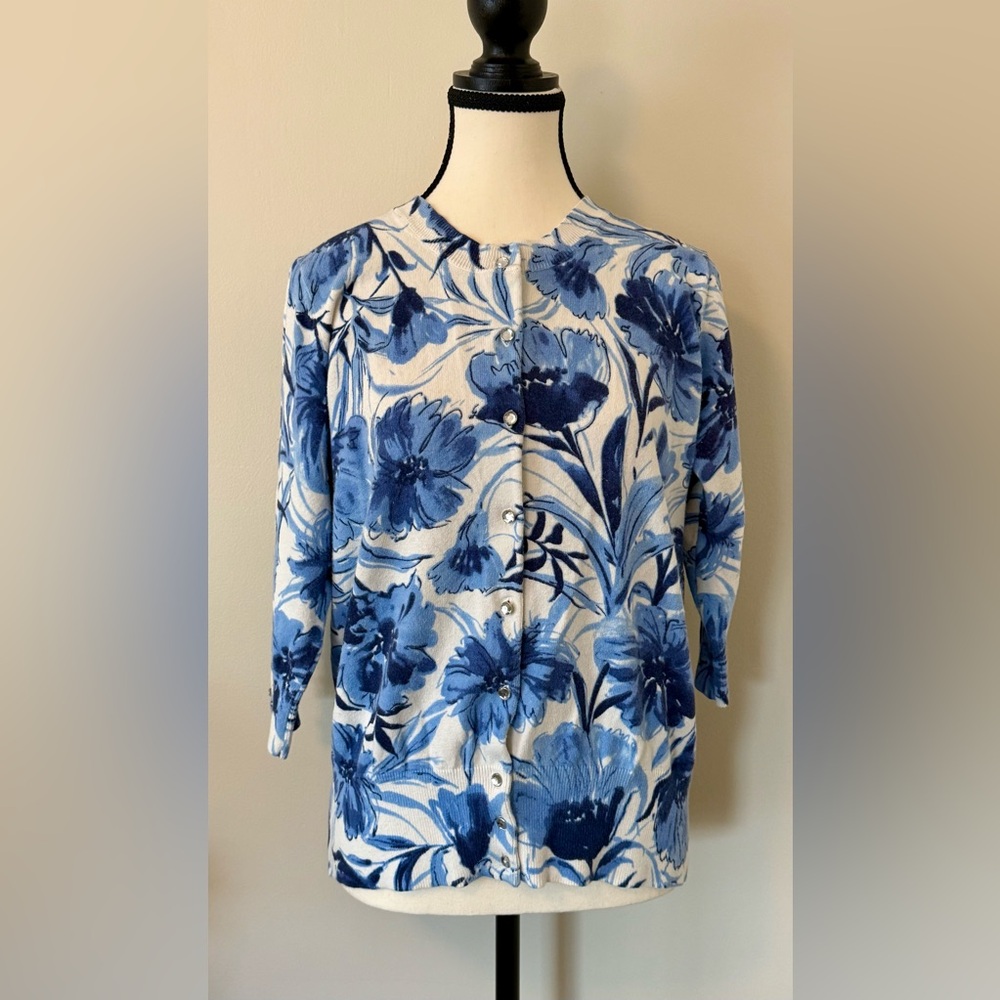 Cotton Sarah Spencer White and Blue Floral Cardigan